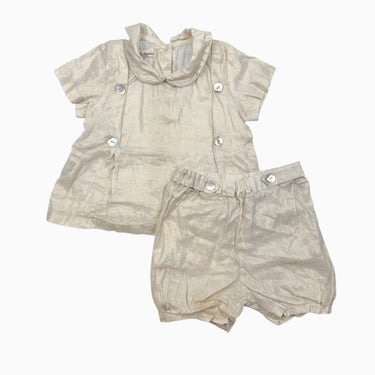 Ensemble short et camisole champagne scintillant en lin 12M