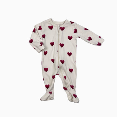 Pyjama vanille 'coeurs' en coton bio côtelé NB