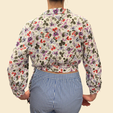 Blouse blanche style cache-coeur fleuri en lyocell et viscose ecovero pour femmes M