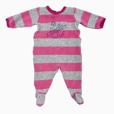 Pyjama en velours à rayures roses et grises 3M