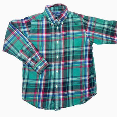 Chemise verte pomme en flanelle de coton à carreaux 6Y