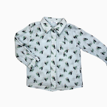 Chemise bleue 'toucans' en fin coton 24M