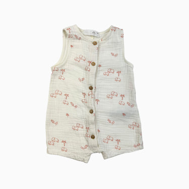 Combi short crème en mousseline de coton éléphant 3-6M
