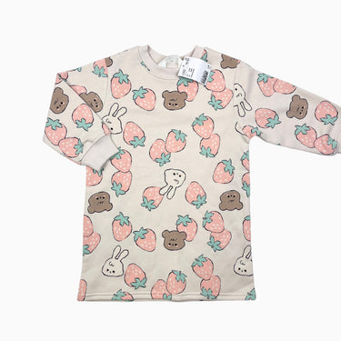 Robe beige 'fraises et animaux' 2-4Y