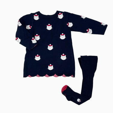 Robe avec collant marine 'chats' en tricot de coton 12M
