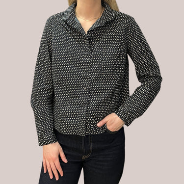 Blouse bleu profond presque noir 'cropped' en popeline de coton à imprimé tacheté crème pour femmes 8 (M)