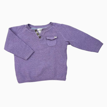 Pull mauve avec boutons au col en tricot de coton cotelé 6-9M
