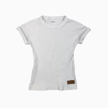 T-shirt blanc côtelé en bambou et spandex 1-2Y