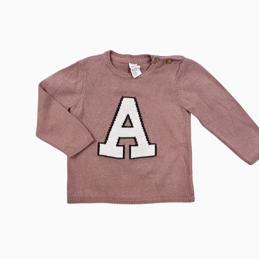 Pull vieux-rose 'A' en tricot de coton 9-12M