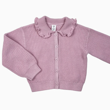 Cardigan à col claudine rose en tricot de coton 5Y
