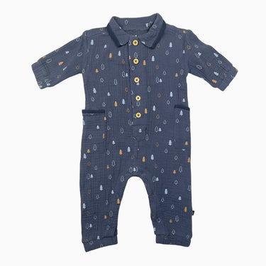 Combi bleu marine en mousseline de coton à imprimé sapins 3M