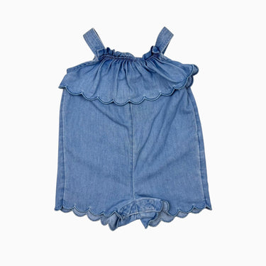 Barboteuse festonnée en coton chambray 4-6M