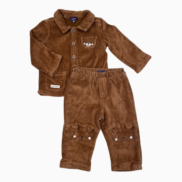 Ensemble noisette chemise et jogger en velours cotelé 18M