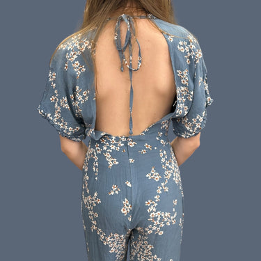 Combi bleue fleurie en rayonne pour femmes S