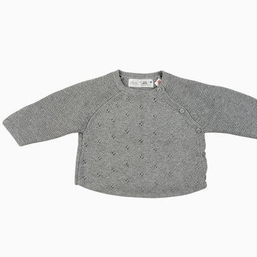 Pull gris à pointelle en tricot 1-3M