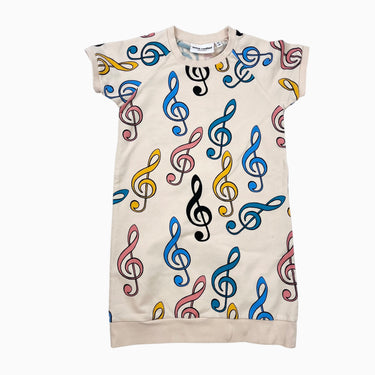 Robe vanille 'notes de musique' 104-110CM 4-5Y