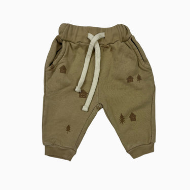 Jogger olive maison et sapin en coton bio 0-3M