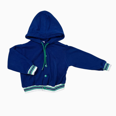 Veste bleue vintage à capuchon avec cordons verts 18M