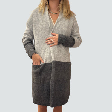 Veste maxi grise en acrylique et poly pour femmes S