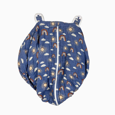 Housse pour coquille bleu 'soleils et nuages' en mousseline