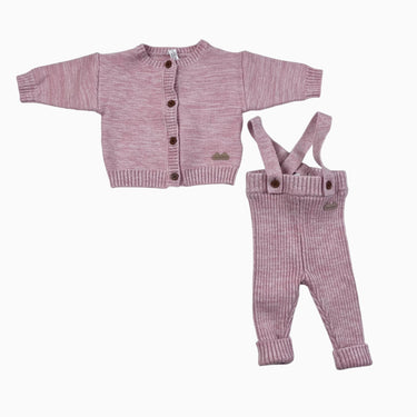 Cardigan avec legging à bretelle rose en tricot 3-6M