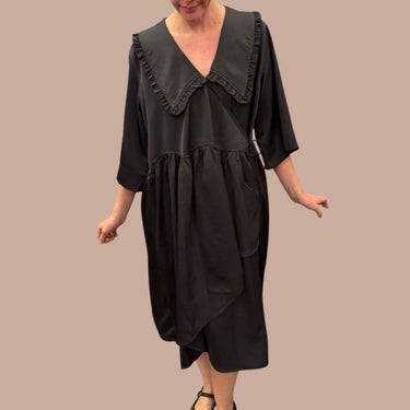 Robe à col claudine noire en poly pour femmes L/XL