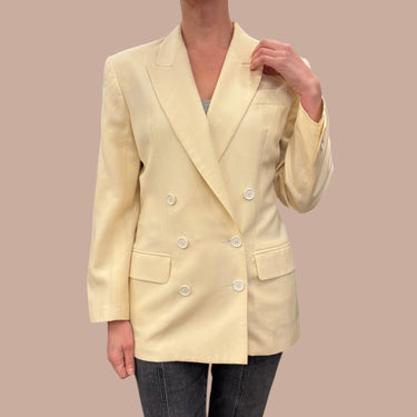 Veste blazer vintage jaune beurre en laine pour femmes 10US