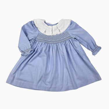 Robe vintage bleu ciel avec col large blanc et smock 18M
