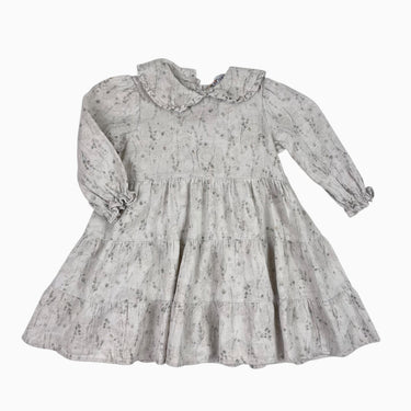 Robe à col claudine avoine fleurie en lin et coton 5Y fit 3-4Y