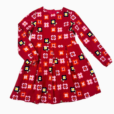 Robe rouge fleurie en corduroy brossé 10Y