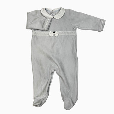 Pyjama à col claudine bleu ciel avec noeud en velours 6M