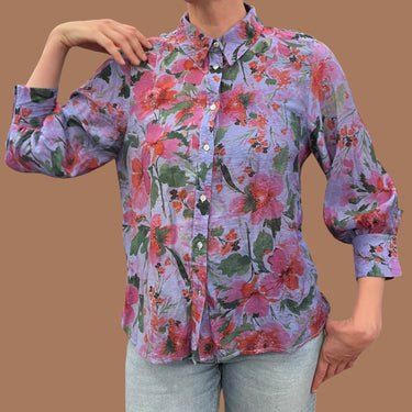 Chemise mauve en coton fleurie pour femmes M