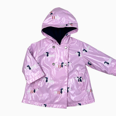 Manteau style ciré rose 'chiens' doublé en polar 18M