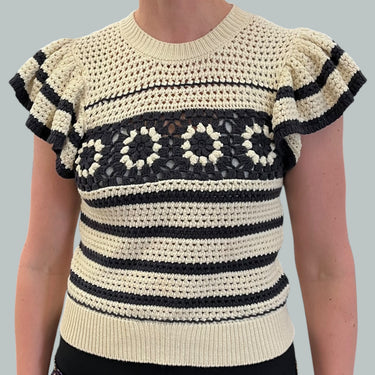 Pull 'Penelope' vanille et noir en tricot de coton et acrylique pour femmes XS