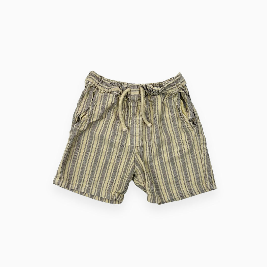 Short jaune beurre en canvas de coton avec rayures 9-12M