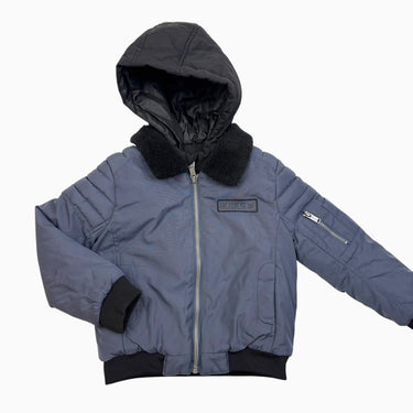Manteau 'bombers aviateur' bleu-ardoise avec col en sherpa noir 4Y