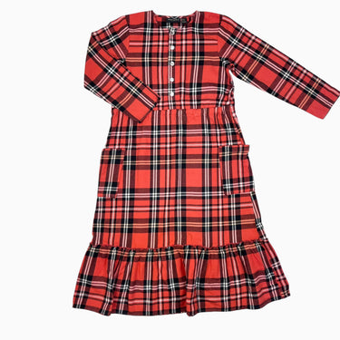 Robe maxi carreauté rouge en flanelle de coton 10-11Y