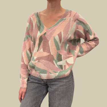 Pull 'Lael' à motifs rose et vert en poly, acrylique, nylon et laine pour femmes M/L