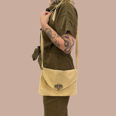 Sac à main vintage jaune blé en daim pour femmes OS