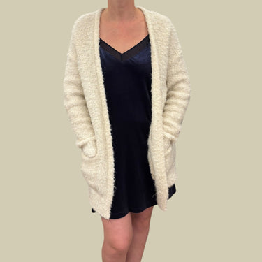 Veste blanche en tricot de mohair, laine et poly pour femmes S