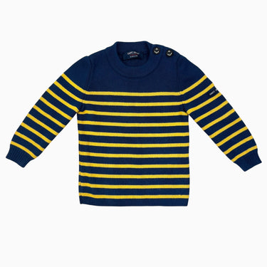 Pull marine à rayures jaune en laine et poly 2Y
