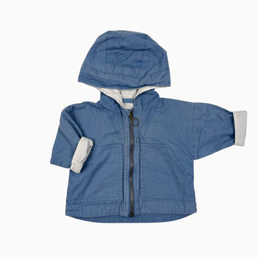 Veste à capuchon bleue en canvas souple 6-9M