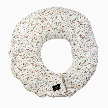 Coussin d'allaitement en écale de sarassin avec housse blanche fleurie