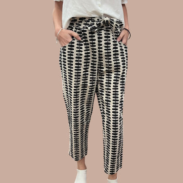Pantalon cropped à motif noir 'pebble' en lin et coton pour femmes XS
