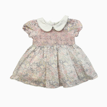 Robe à col claudine rose fleurie avec smock 2Y