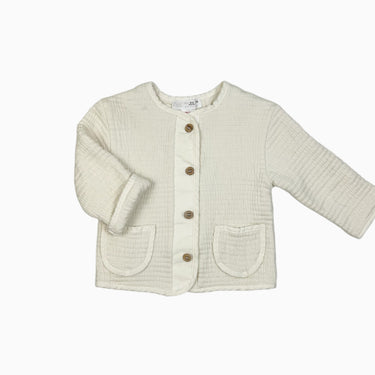 Cardigan blanc en coton texturé matelassé 6-9M