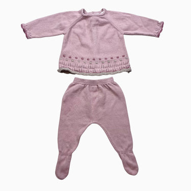 Ensemble rose en tricot de coton 1-2M