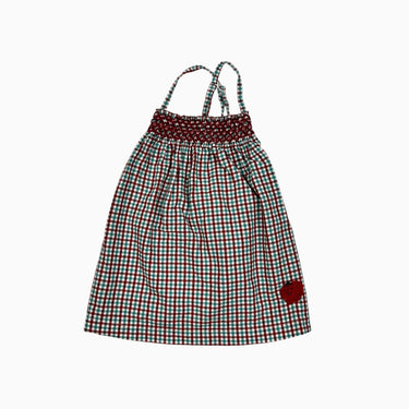 Camisole tunique à vichy aqua et rouge avec smock 2-3Y