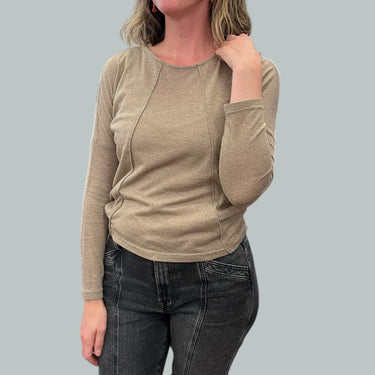 Chandail taupe en poly, viscose et soie pour femmes S