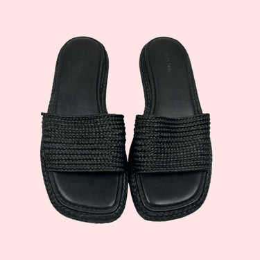 Sandales noires en raffia pour femmes 6.5US
